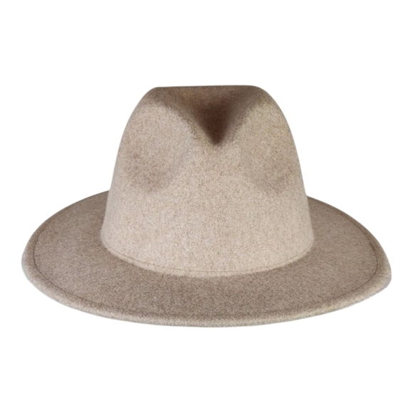 Unisex Beige Wool Blend Fedora Hat Boho Classic Wide Brim Fall Accessory - Picture 2 of 8